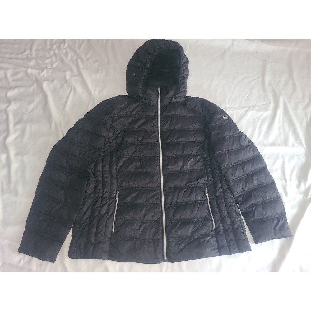 Michael Michael Kors Womens Black Packable Down Puffer Jacket Hooded XL